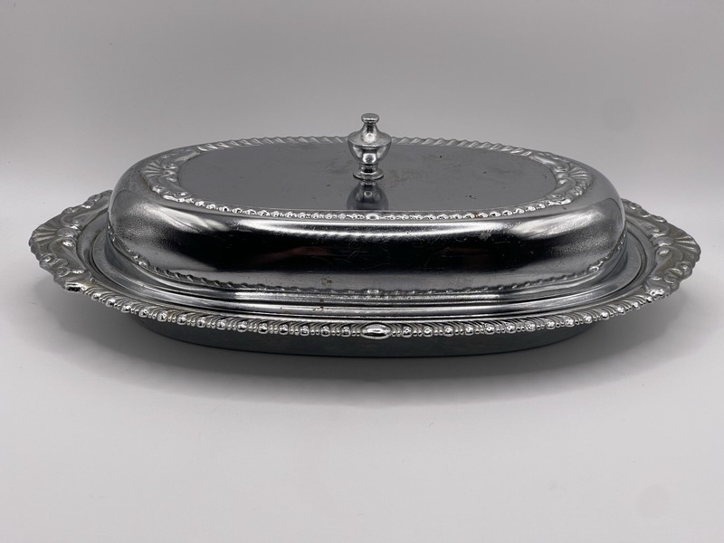Vtg 1960s Original Danny Wilson Chrome Plated Butter Dish With Glass Insert