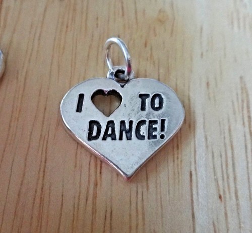 Sterling Silver 18x18mm says I Love (Heart) To Dance Dancing Charm - Picture 2 of 6