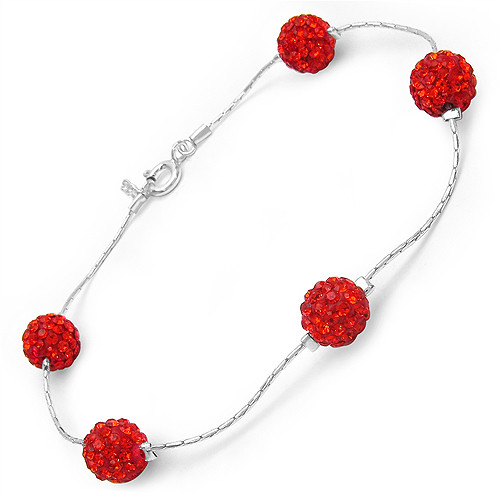 Bracelet 925 Argent Rouge Crystal Cristal Perle 3,0 Carat Neuf #137 - Picture 1 of 1