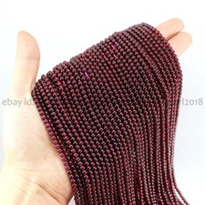 AAA 3MM Real Red Garnet Natural Gems Round Loose Beads For Jewelry Making 15"