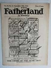 The Fatherland A Weekly Vol. III No. 8 1915 Pro German WWI propaganda Viereck
