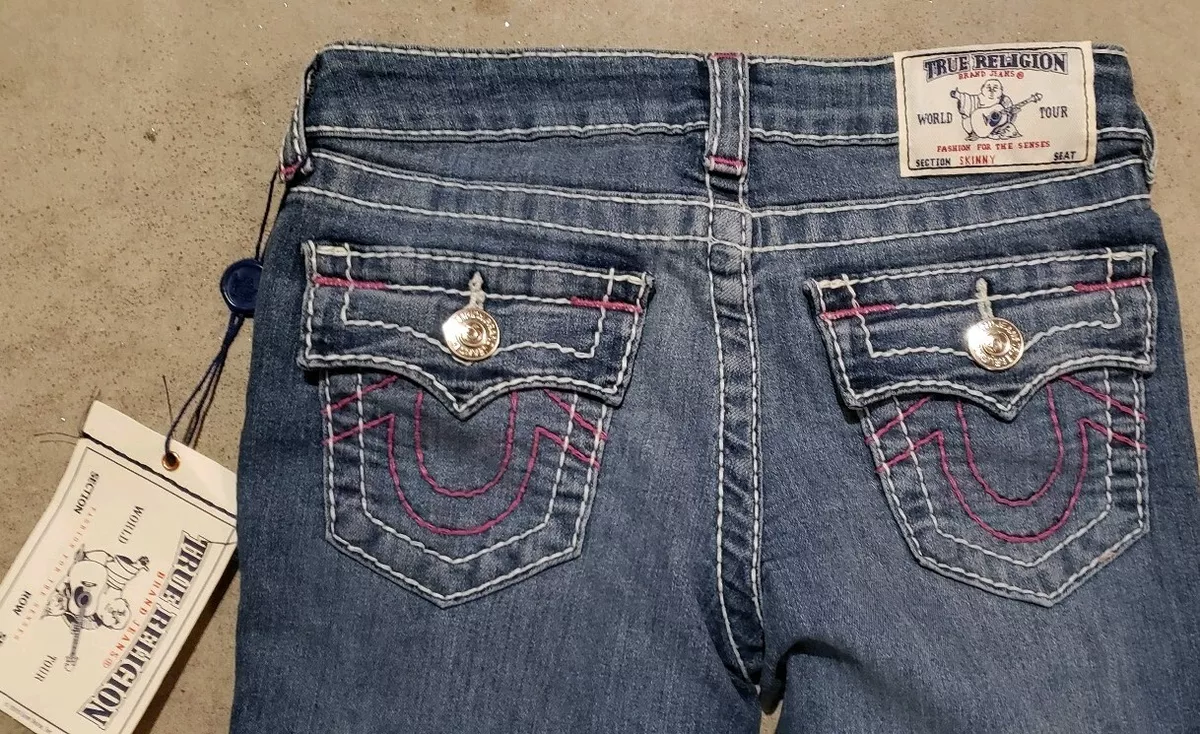 NWT True Religion Girls Big T Jeans Size 10 Pink Stitching eBay