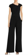 Eliza J Asymmetric Crepe Wide Leg Jumpsuit Black Size: 2