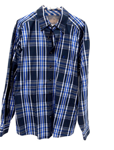 Panhandle Slim Mens Shirt L Blue Plaid Button Long Sleeve Tuf Cooper Performance