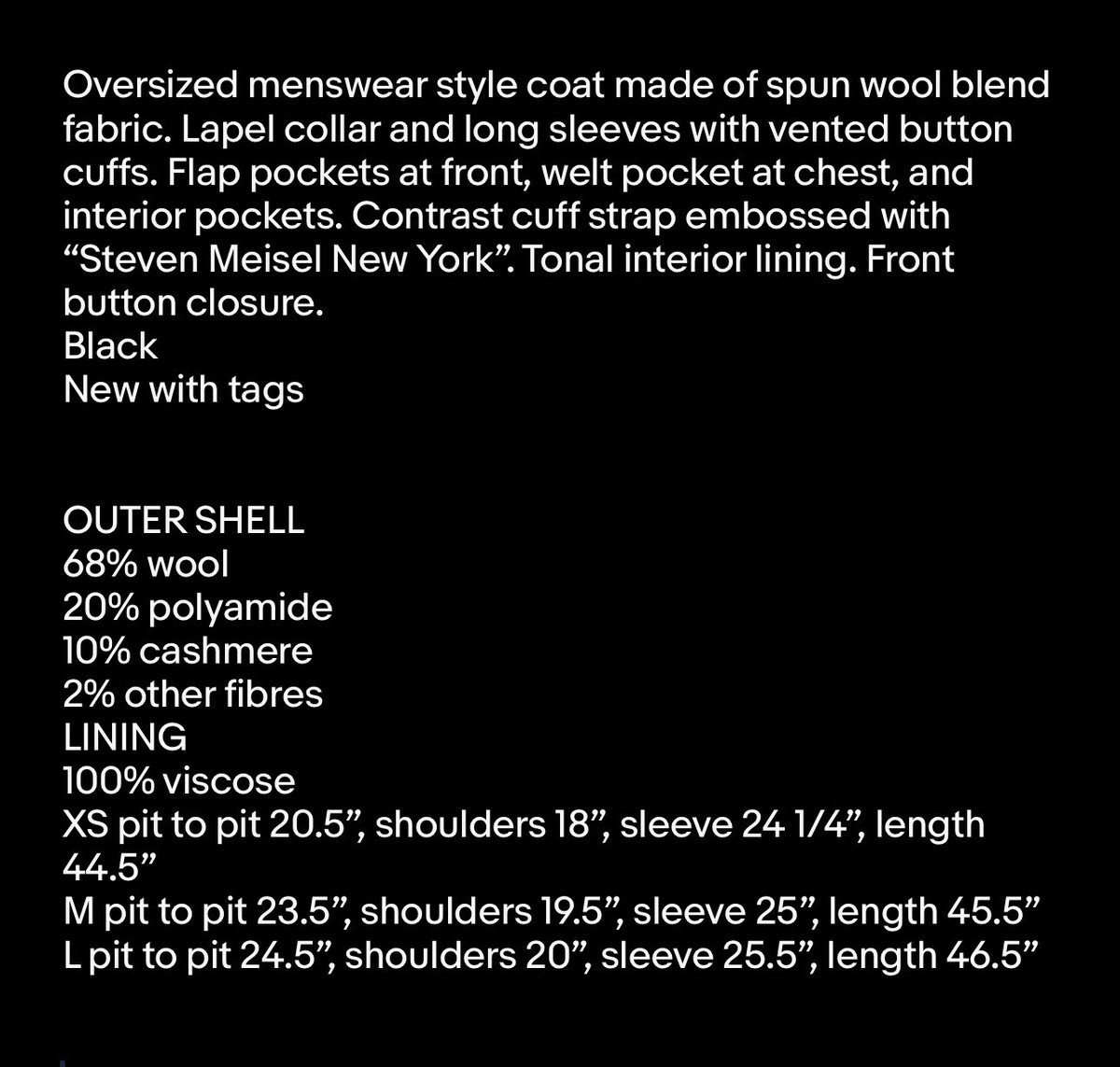 ZARA MENSWEAR STYLE CASHMERE WOOL B COAT STEVEN MEISEL RRP