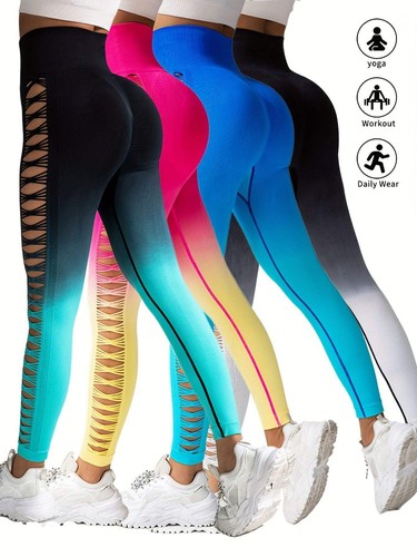 4 Pack Cut Out Ombre Gradient Color Hollow High-waist Butt-lifting Fitness Women