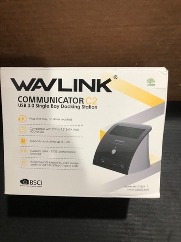 WAVLINK COMMUNICATOR C2 USB 3.0 SINGLE BAY DOCKING STATION WL-ST335A, NEW - Picture 1 of 6