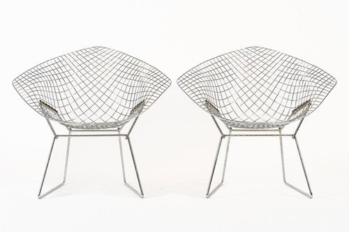 Mid Century Silver Diamond Wire Chairs by Bertoia for Knoll - Picture 2 of 12