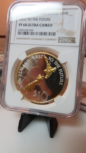 NGC PF68 UC-New Zealand 2000 Gilt First To The Future Silver $10 Super GEM Proof - Picture 7 of 13
