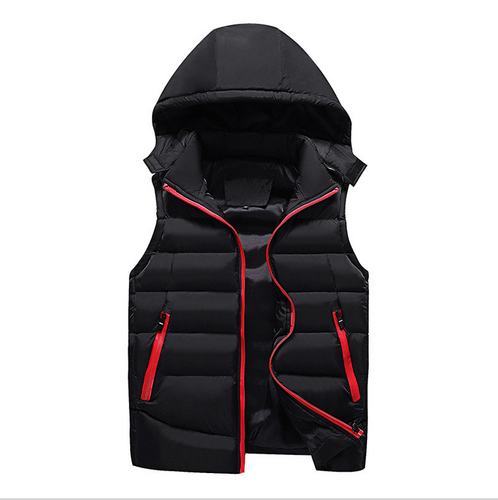 Herren Baumwolle Wattierte Jacke Kapuze Weste Ärmellos Westen Winter Warm Reißverschluss - Bild 14 von 14