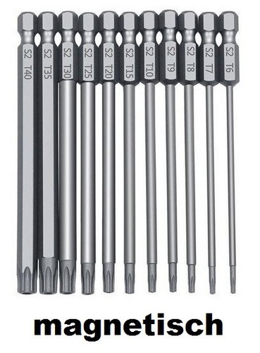 11 St Torx Bit Set 100mm 1/4" LANG LOCH T6 T7 T8 T9 T10 T15 T20 T25 T27 T30 T40 - Bild 1 von 7
