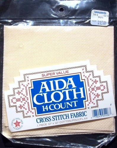 VINTAGE AIDA 14 COUNT CROSS STITCH FABRIC 1 PIECE 12" X 12" COTTON/POLY/FLAX - Picture 1 of 2