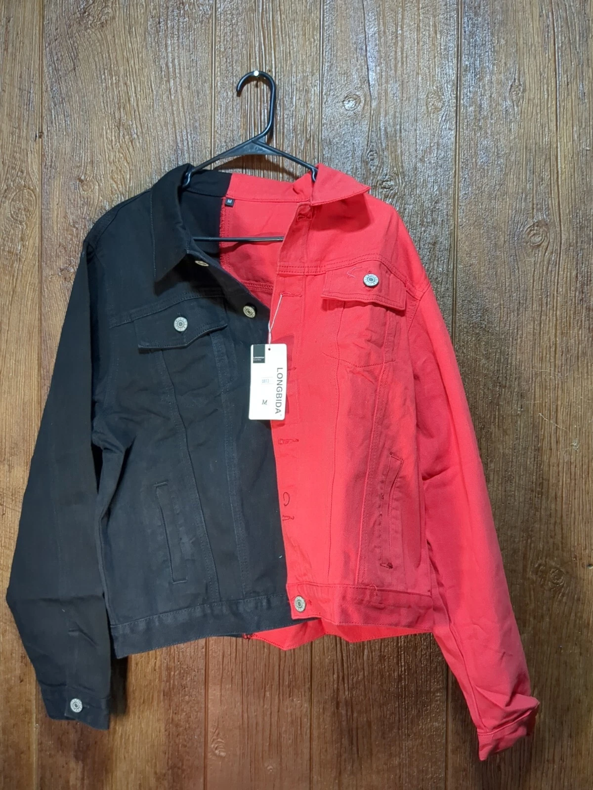 New Vintage Look Denim Jacket Red Black Jeans Buttons Longbida Tag Men Med