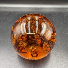 Vintage Amber Art Glass Controlled Bubble Sphere Paperweight