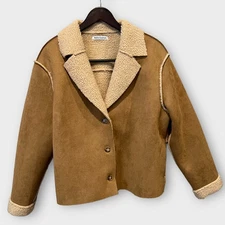 Reformation Stoke Suede Faux-Shearling Coat Size XL