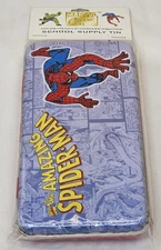 Vintage Spider Man Tin school supply Pencil Holder Toy Comic 1998