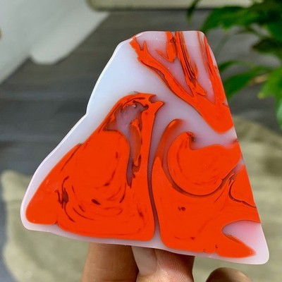 93G Natural NanHong Agate block Red & White Flame Pattern Cabochon Crystal