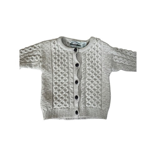 Aran Crafts Sweater Merino Wool Cable Knit Ribbed Cardigan Cream Kids Size 6/7 - Picture 5 of 9