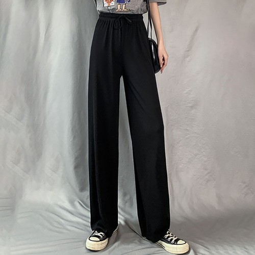 Women Hanging Loose Wide Leg Pants Ice Silk Casual High Waist Summer Fit - Picture 7 of 13