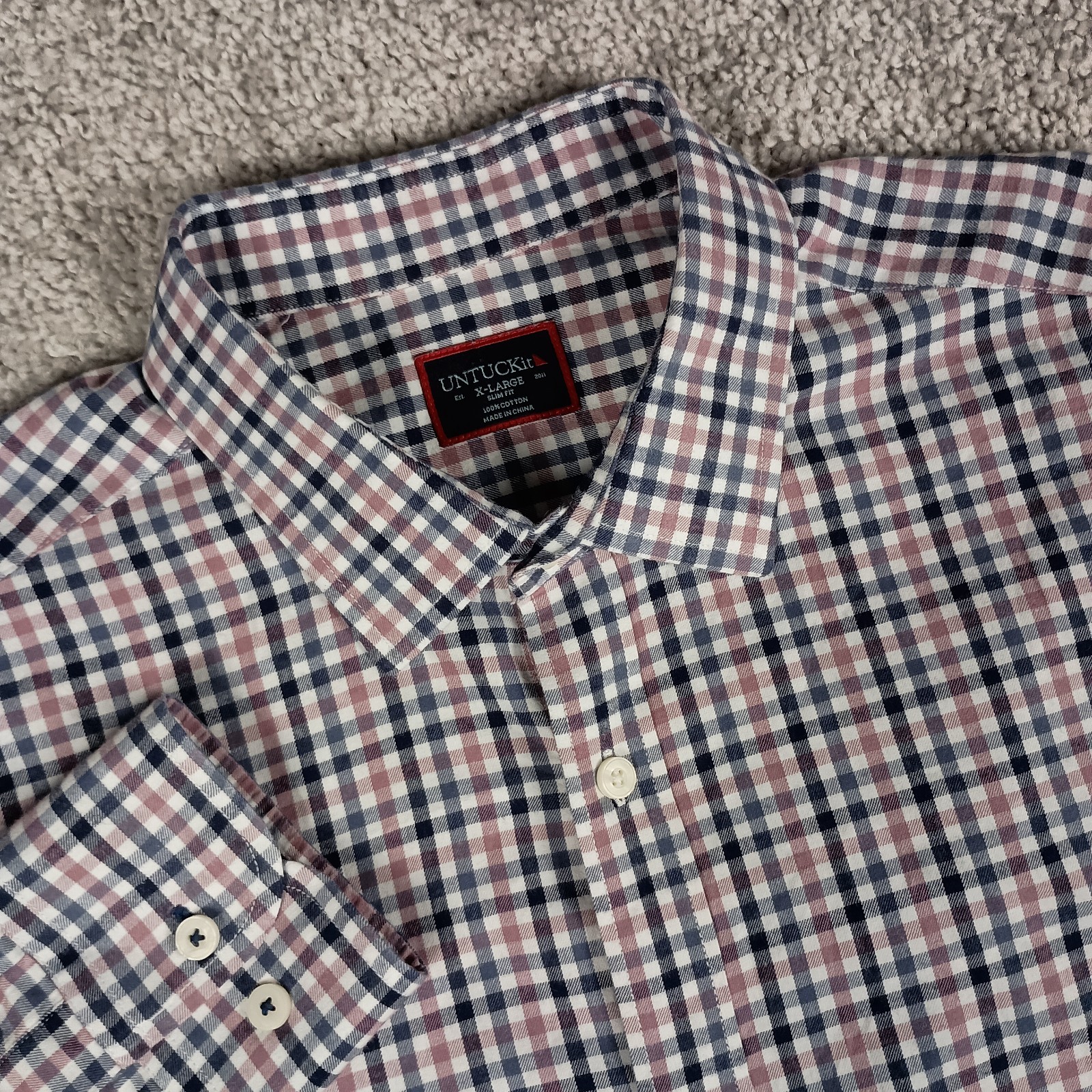 UNTUCKit XL Slim Fit Red Blue Plaid Long Sleeve Mens Shirt