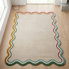 Hand Tufted 100 Wool Rug Modern Multi Border Carpet Living Room Bedroom