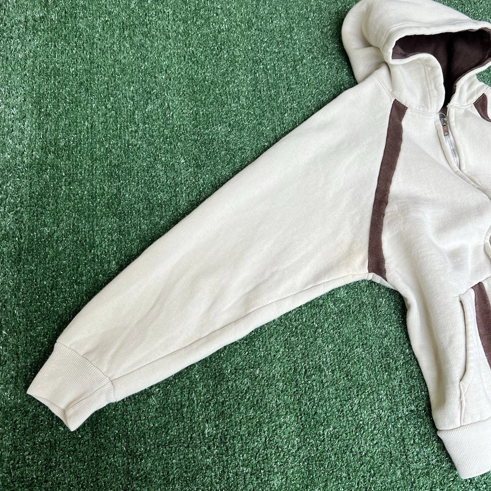 Sudadera con Capucha Cremallera Completa Vintage Años 70 Marrón Crema Corte Raglán ORGULLO Mediana 19x21" Foto 4 de 4