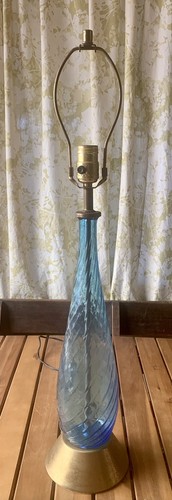 Vintage MCM 1950’s-60’s Turquoise Blue Glass Table Lamp