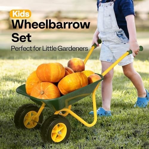 Kids Wheelbarrow Children Garden Cart with Toddler Gardening Tool Set Child Whee - Afbeelding 2 van 7