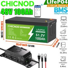 US 48V 100Ah LiFePO4 Lithium Battery 5120Wh Built-in BMS With 58.4V 20A Charger