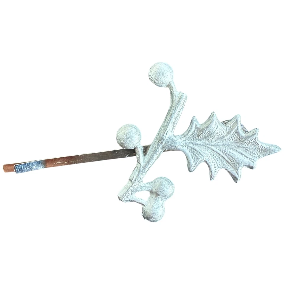 Holiday Hairpin Silver Holly Hair Accessory Christmas Clip  - Image 4 of 4