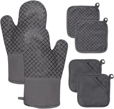 4 Pcs Oven Mitts and Pot Holders,500°F High Heat Resistant Kitchen Gray 