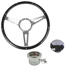 CJ Classic Trucks Black Forest Woodgrain Steering Wheel Kit 15” 9-Bolt With S...