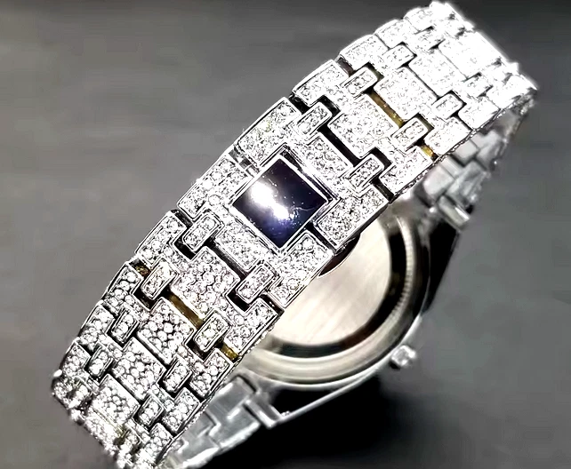 Relógio masculino de marca luxo totalmente diamante Bling relógio masculino de zircônia cúbica - Imagem 2 de 4