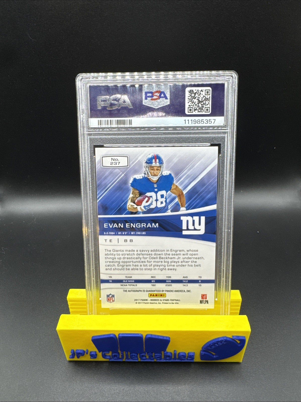 2017 Panini Rookies & Stars Evan Engram 237 Long. Auto Blue /49 RC PSA 9 Auto 10 view 2