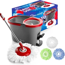 79349 Spin Mop Cleaning System with 3 Microfiber Mop Heads, Red/Gray,Red/Black