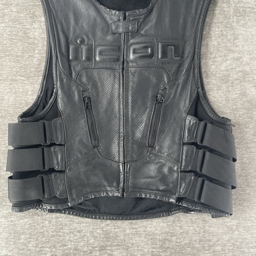 ICON Black Genuine Leather D30 Regulator Vest Size S/M Armored Motorcycle Padded - Picture 2 of 6
