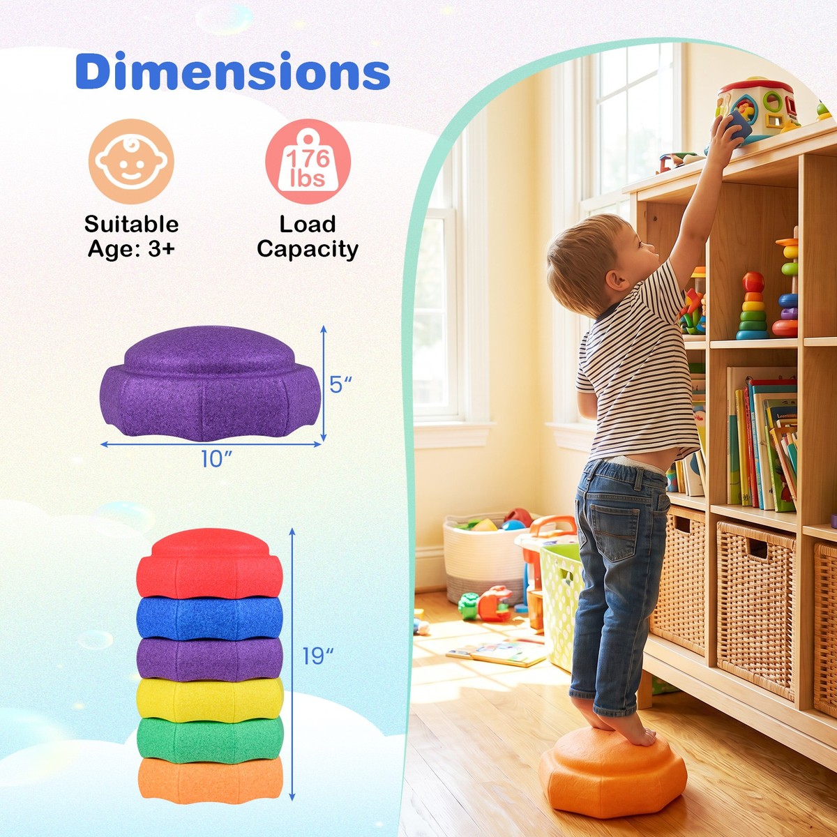 6PCS Stepping Stones for Kids, Non-Slip Balance Sensory Toys