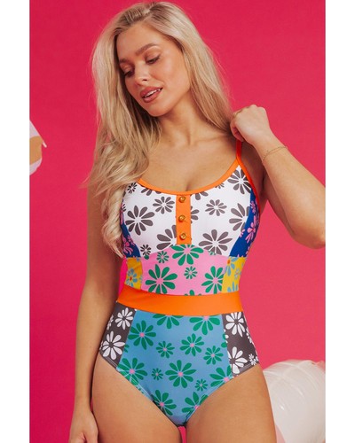 Azura Exchange Orange Floral Colorblock Buttoned Decor Front Spaghetti Straps - Picture 9 of 63