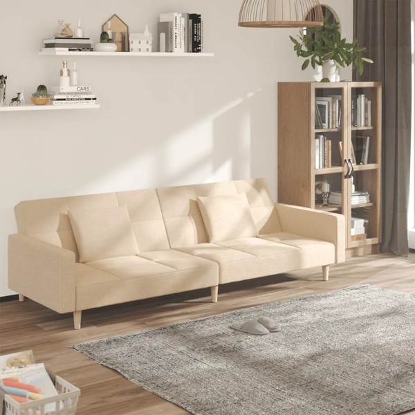 Schlafsofa 2-Sitzer Mit 2 Kissen Stoff Creme-image