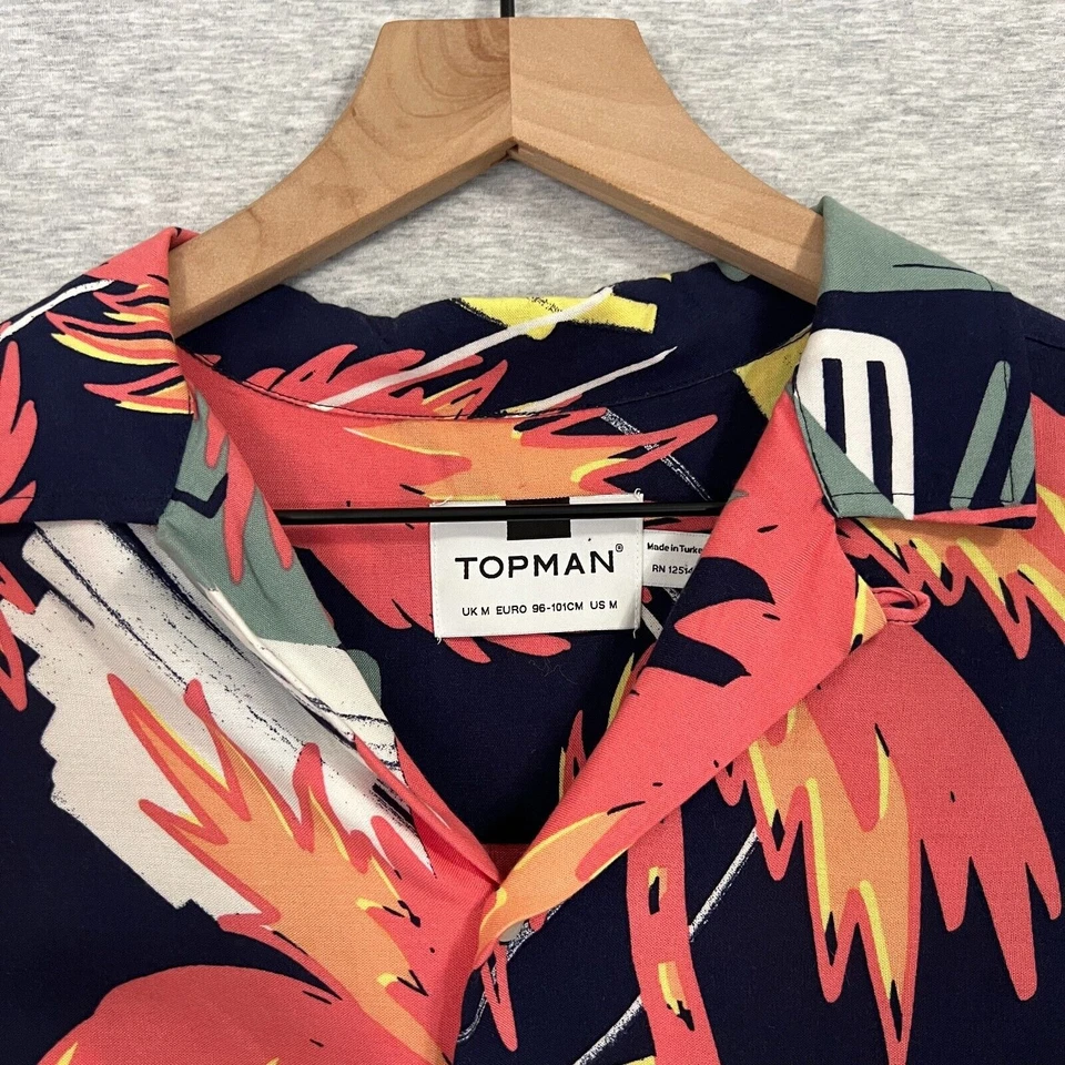 Camisa Hawaiana Topman Para Hombres Mediana Negra Roja Verde Tropical Arte Geométrico Informal Foto 4 de 4