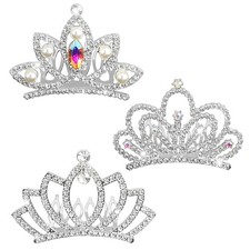3 Pcs Mini Tiara Small Crown Hair Clip Rhinestone Pearl Tiara Clip Silver Shi...