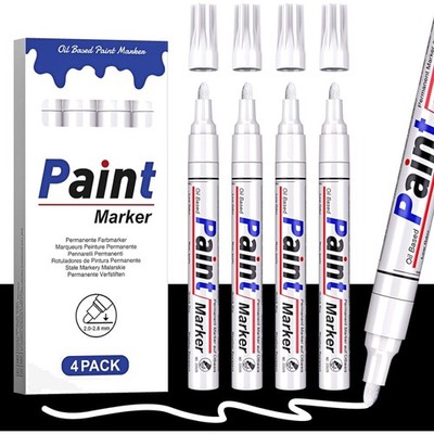 Permanent Marker , weiß, 4er Pack, Metall Kunststoff Holz Glas