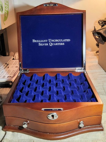 PCS STAMPS & COINS BRILLIANT UNCIRCULATED SILVER QUARTERS EMPTY WOOD DISPLAY BOX