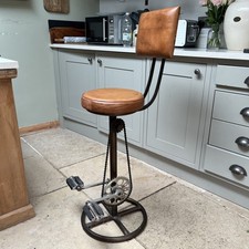 Retro Recycled Bar Stool with Backrest in Tan Leather