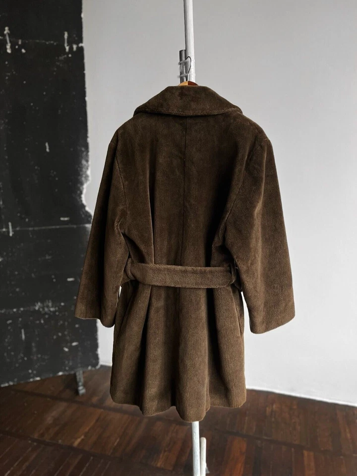 Alberta Ferretti Mujer Raro Premium Lana Piel Abrigo Chaqueta Cinturón EE. UU. 8, I 42, S/M Foto 2 de 4