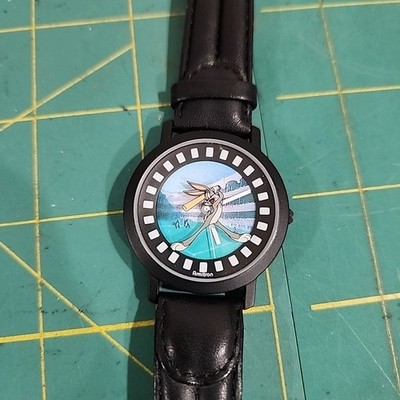 1994 Armitron Looney Tunes Watch Bugs Bunny Baseball Black Leather Strap W/Case