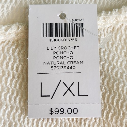 NWT Chico's Lily Sheer Crocheted Kimono Poncho Coverup Sz L/XL Natural Cream - Picture 12 of 12