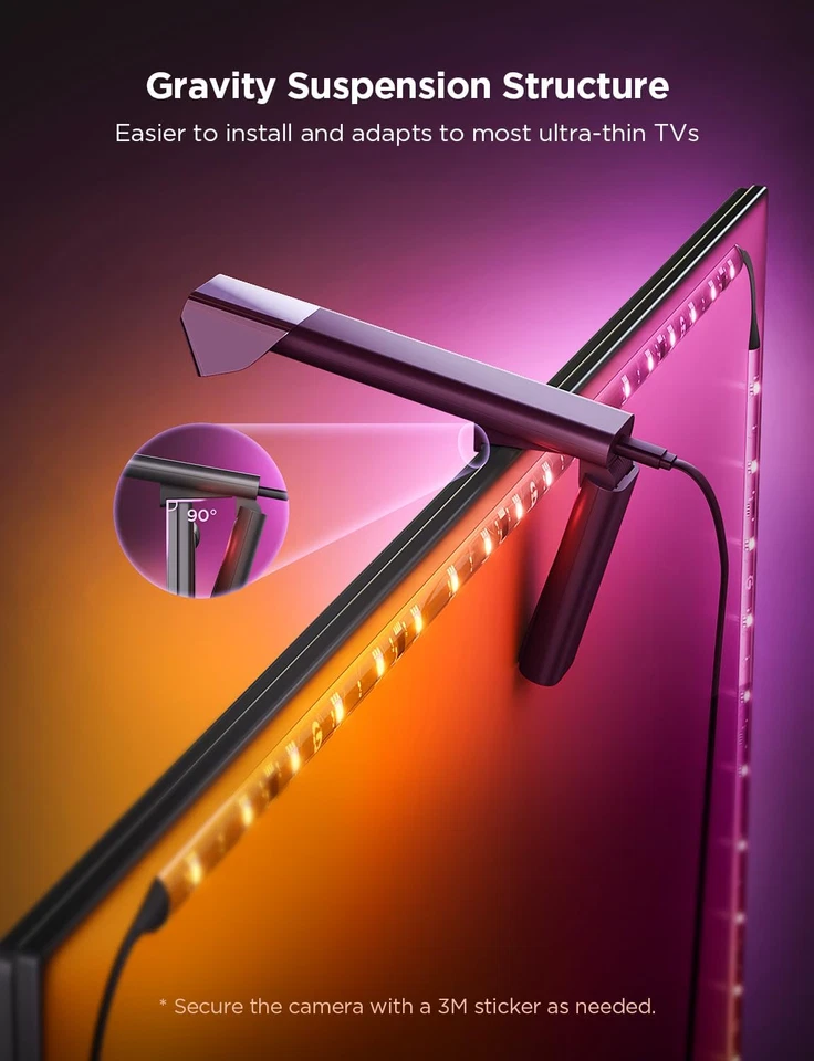 TV Backlight 3 Lite, Fish-Eye Correction Function Sync to 55-65 in. TVs 4 Colors - Image 4 of 4