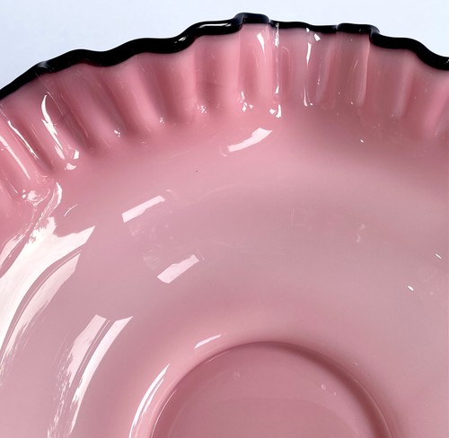 Vintage Fenton Black Rose Crest Kunstglas gekräuselt rosa Schüssel weiß Schale - Bild 19 von 24