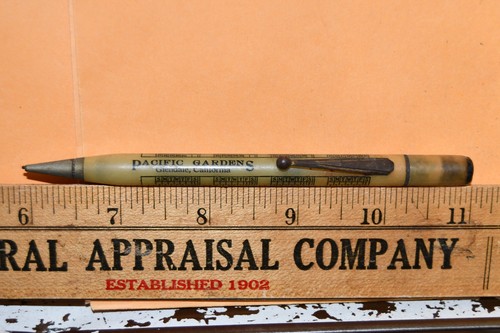 Vintage Mechanical Pencil 1938 Pacific Gardens Glendale California Calendar